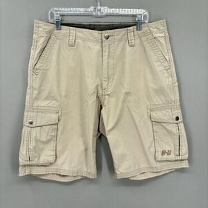 Harley Davidson Cargo Shorts Mens 36 Beige Cotton Canvas Motorcycle Biker 11"